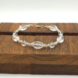 8.5 Inch 925 Sterling Silver Faceted Quartz Stone Bracelet B22